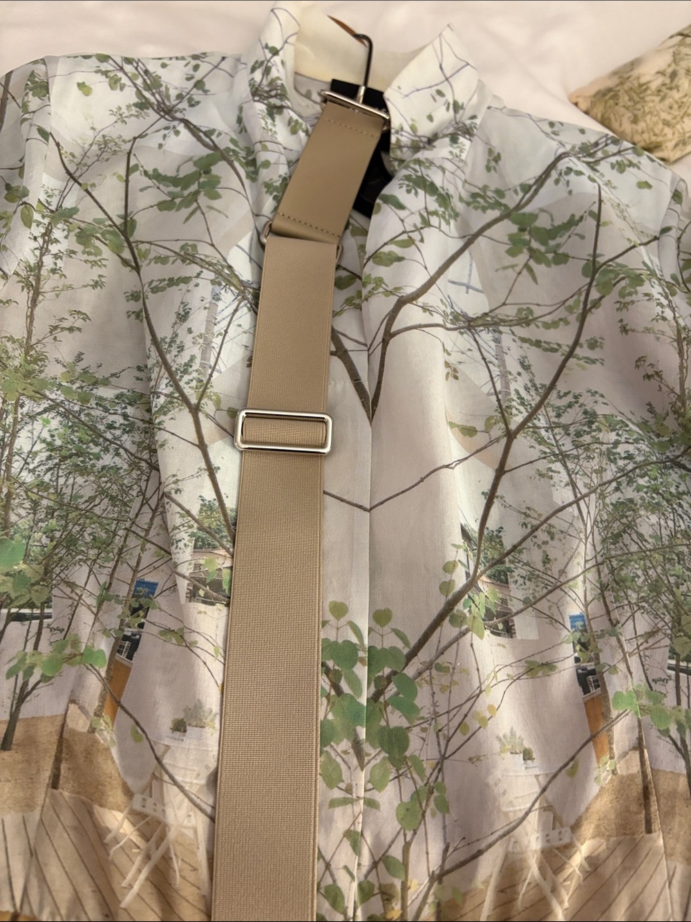 Akris Cream White Green Botanical Print Long Sleeve Dress - Picture 3 of 3